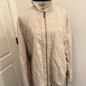 Banana Republic Linen Baracut Taupe Woven Textured Full Zip Spring Jacket, Large